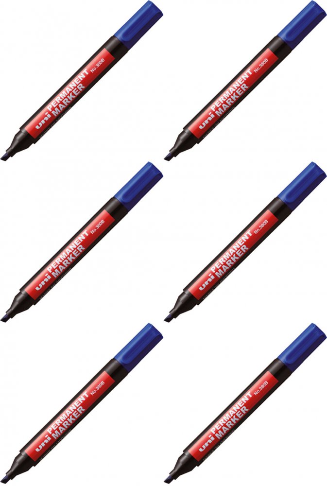 6x Marker permanentny Uni 380B, okrągła, niebieski