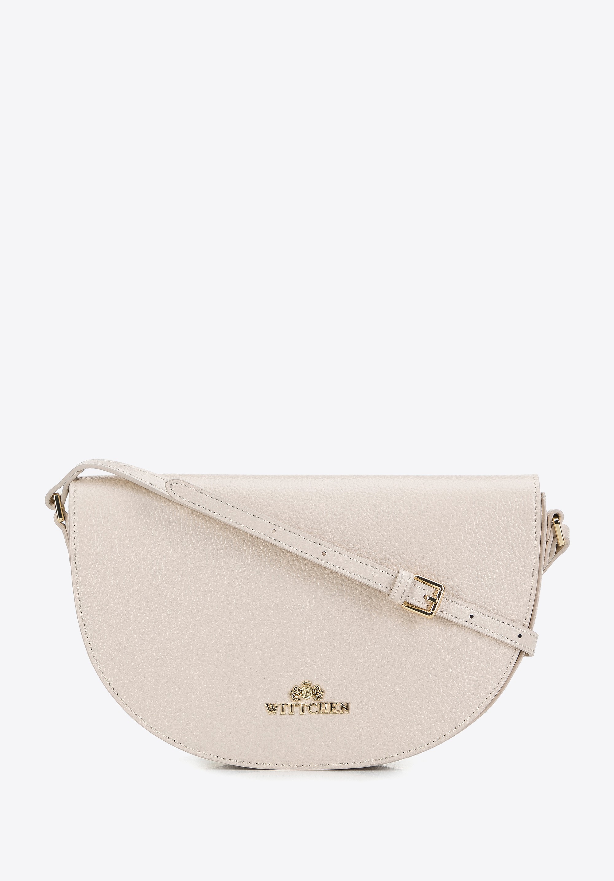 Damska saddle bag z groszkowanej skóry kremowa