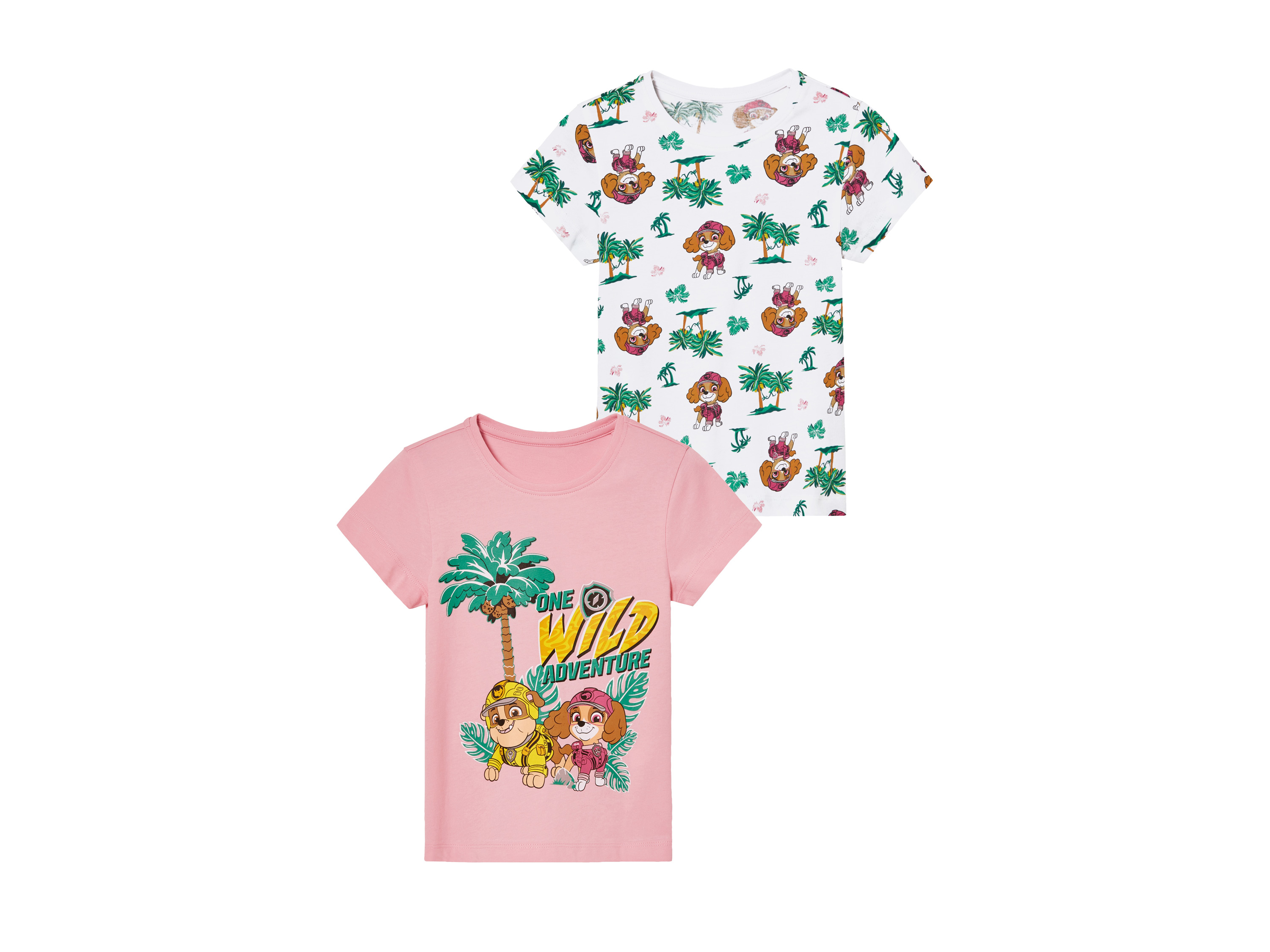 T-shirty dziecięce z bawełny, 2 sztuki 122/128, różowy/biały