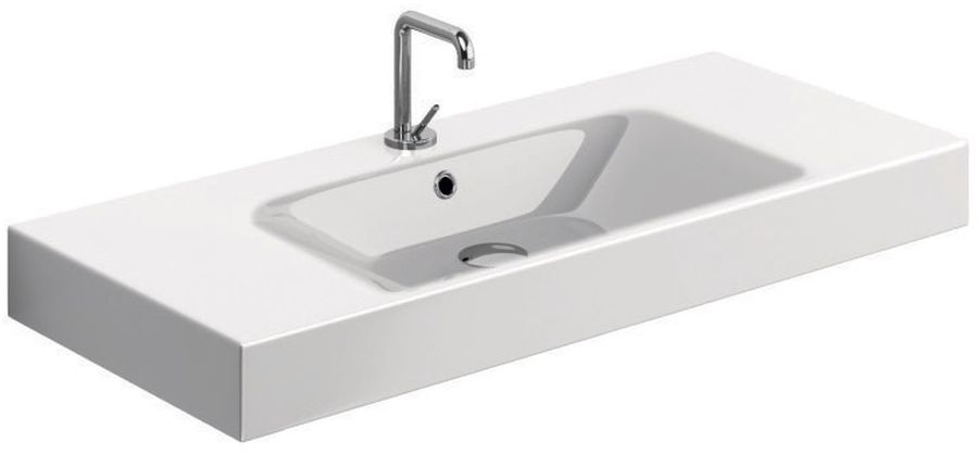 Darmowa Dostawa - Umywalka 100x45 cm prostokątna ścienna-nablatowa-z blatem biała Kerasan Cento 355001