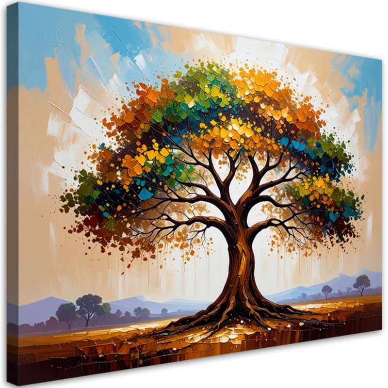 Obraz do salonu sypialni Feeby Kolorowe Drzewo Życia Pejzaż Malowany 100x70cm 1szt