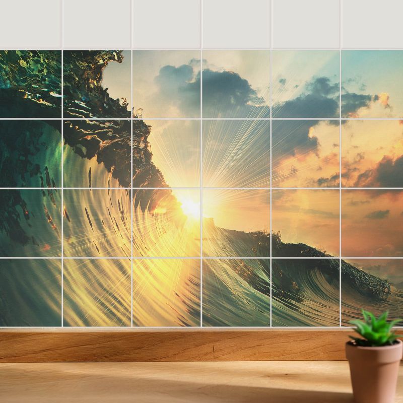 Naklejki dekoracyjne na ścianę Wallfluent 10x10 cm Fala w blasku słońca do kuchni i łazienki 24 szt.