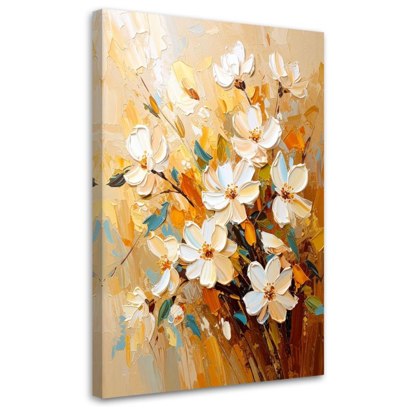 Obraz do salonu sypialni Feeby Białe Kwiaty efekt farby olejnej 70x100cm 1szt