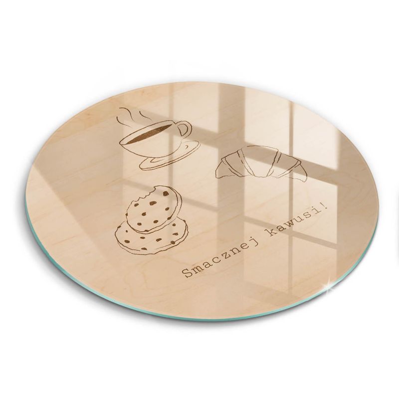 Szklana deska do krojenia Wallfluent fi30 cm Motyw, Smacznej kawusi 1 szt.