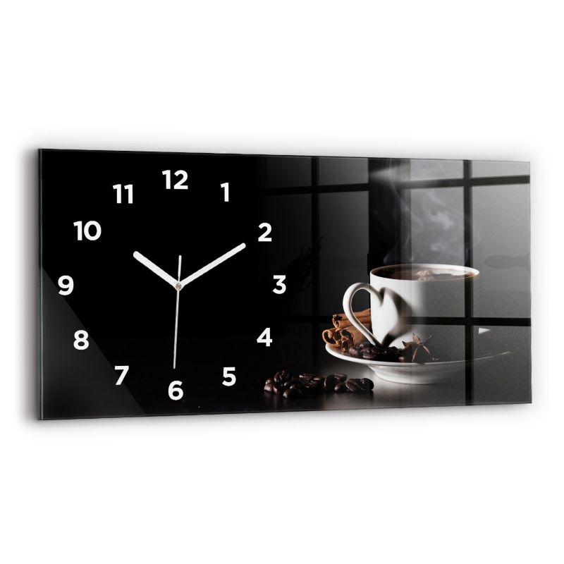 Zegar z białymi wskazówkami Wallfluent 60x30 cm Filiżanka kawy Szklany 1 szt.