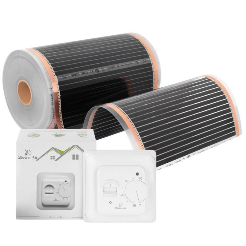 Zestaw folii grzewczej na podczerwień Mission Air Silver 160W 20m² szer.50cm +Aries Biały 1 szt