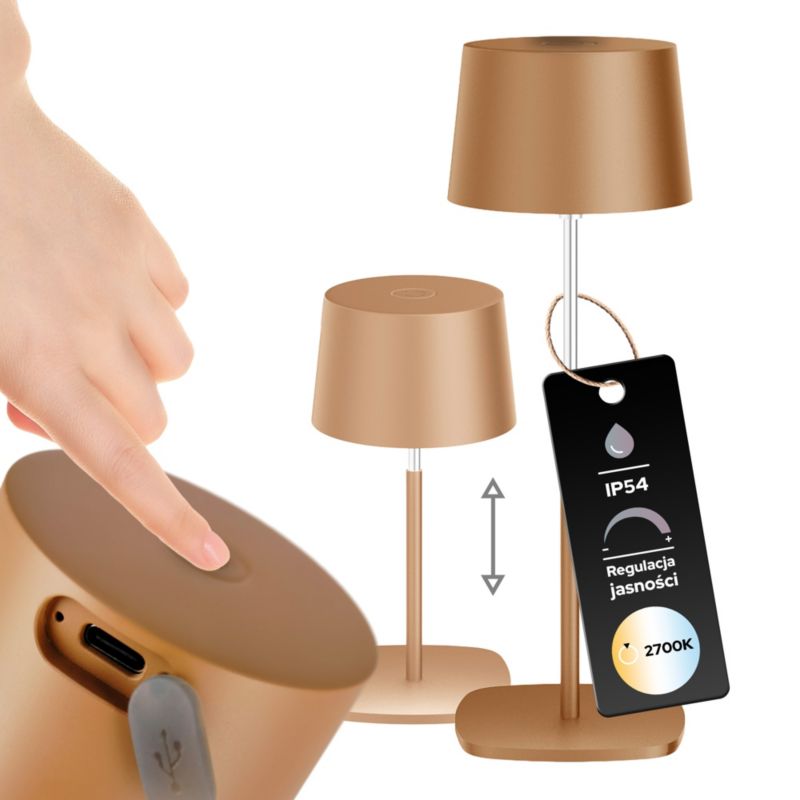 Lampka stołowa EDO BELI 0,5W LED mocha mousse z akumulatorem 600mAh IP54 barwa ciepła 50lm regulowana wysokość 1 szt.