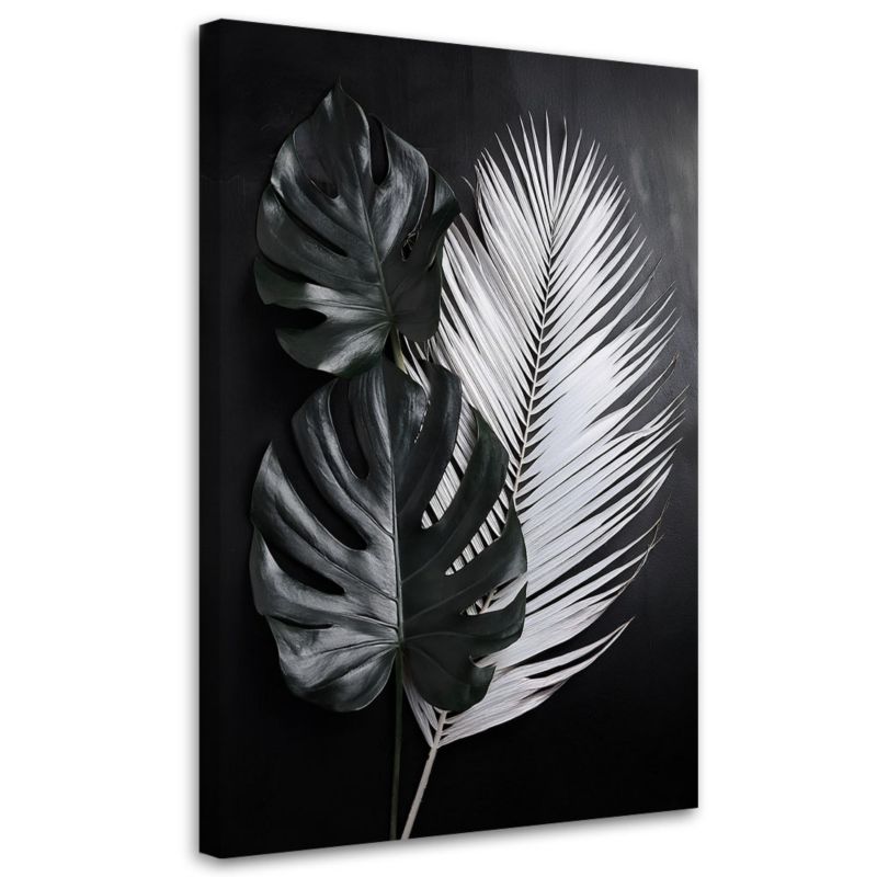 Obraz na płótnie Feeby Liście Monstery Czarno Białe 60x90cm 1szt