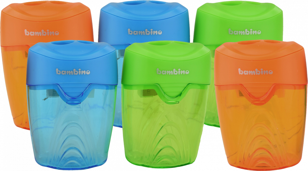 6x Temperówka Bambino, z pojemnikiem, 2 otwory, 1 sztuka, mix kolorów