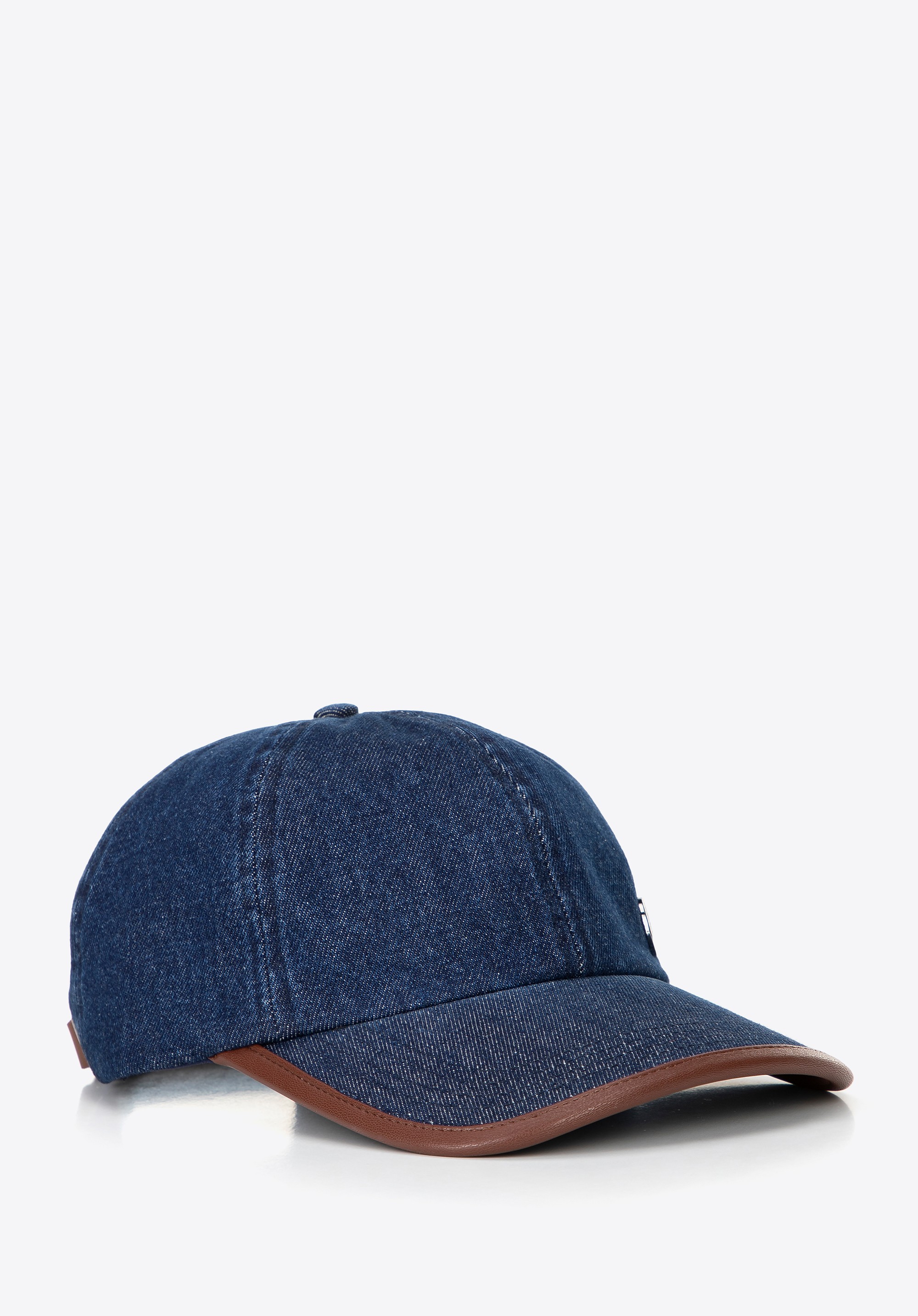 Czapka z daszkiem z domieszką bawełny unisex granatowo - brązowa