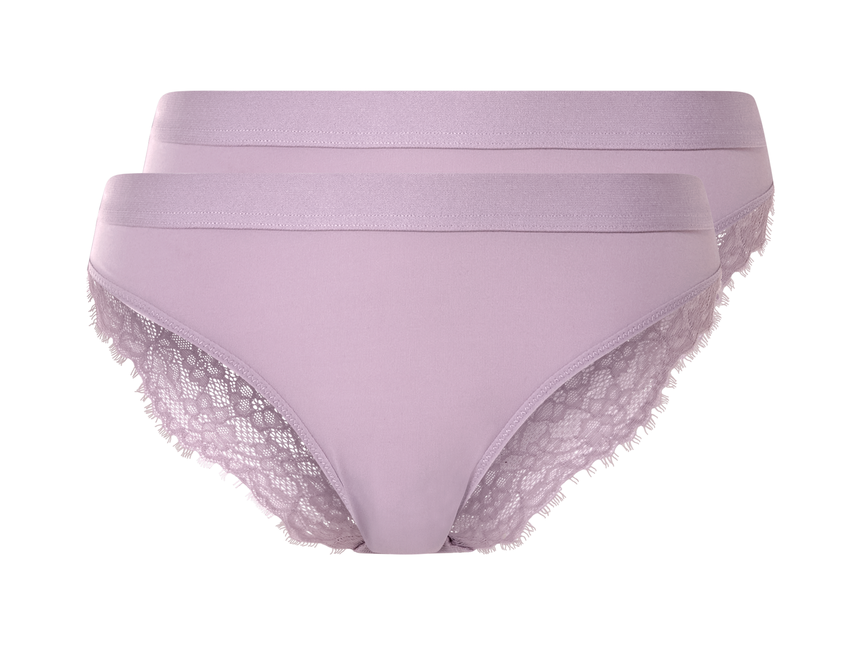 esmara Majtki figi damskie, 2 pary, Jasnofioletowy, S(36/38), z elegancką koronką, lekko transparentne, Oeko-Tex Standard 100