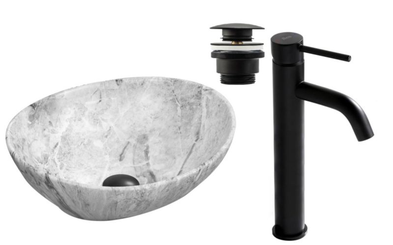 Umywalka nablatowa GTM Design Sofia M17 Szara z baterią w zestawie 1 szt.