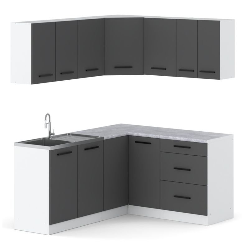 Zestaw Kuchenny Hurtownia-Mebli Z Blatem Kuchnia narożna Diana 320cm Biały Mat Szary Mat 320x47x145 cm 1szt.