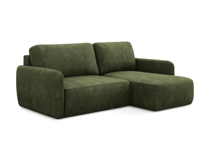 Narożnik prawostronny z funkcją spania Makamii Lilo z tkaniny szenilowej 207x148 cm oliwkowy 1 szt.