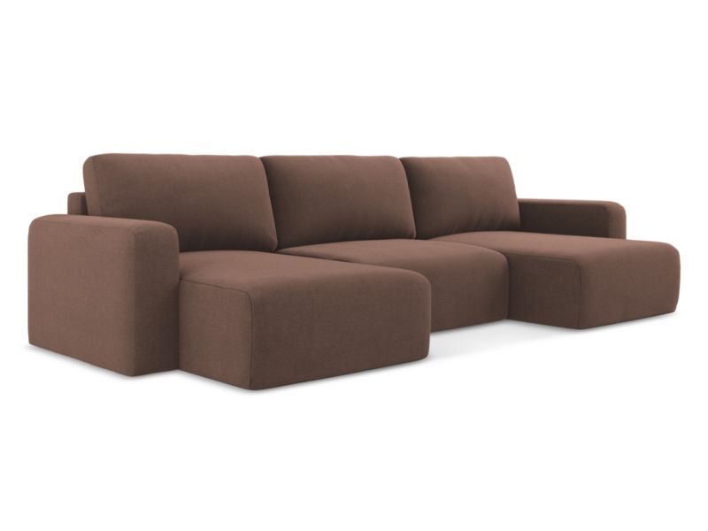 Sofa panoramiczna z funkcją spania Makamii Kona z tkaniny strukturalnej 332x149 cm pudrowy róż 1 szt.