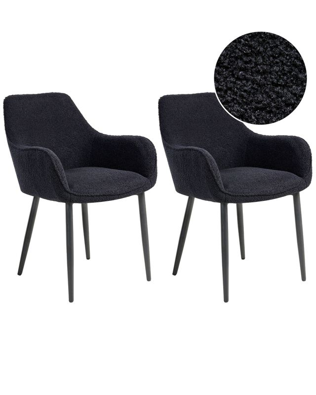 Zestaw 2 krzeseł do jadalni Alden Boucle Czarny 1 par.
