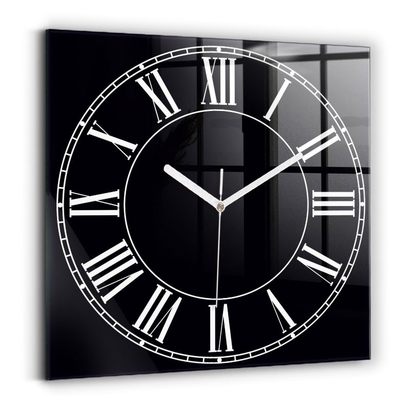 Zegar szklany białe wskazówki Wallfluent 30x30 cm Czarne cyfry rzymskie 1 szt.