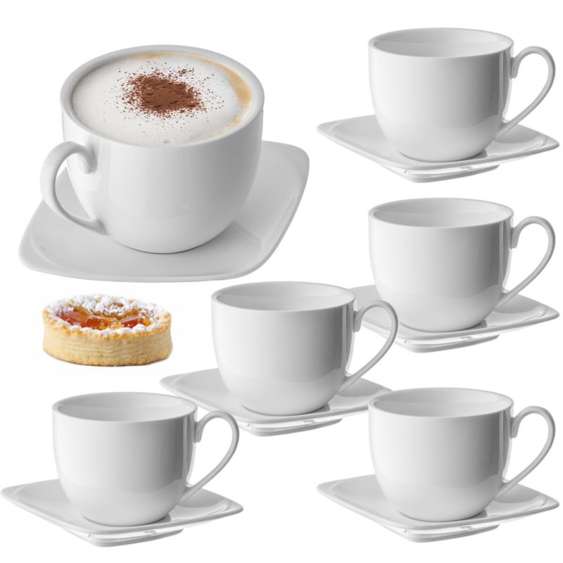 Filiżanki KADAX Ze Spodkiem Okr. 250 ml Komplet Do Kawy Porcelana Zestaw Prezent 6szt