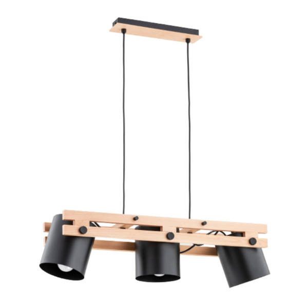 Lampa wisząca Alfa Harom czarna-jasne drewno wym: 70 x 18 x 62 cm 3xE27 x 15W 1 szt.
