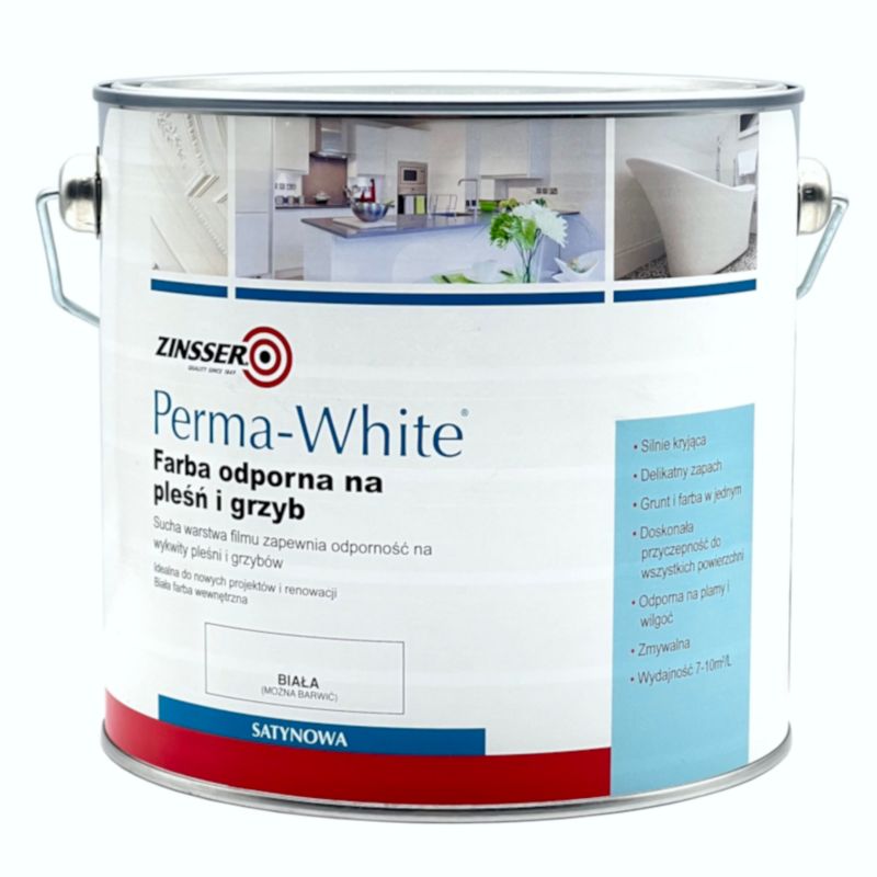 Farba do łazienki i kuchni Zinsser Perma-White na pleśń i grzyb 2.5L satyna