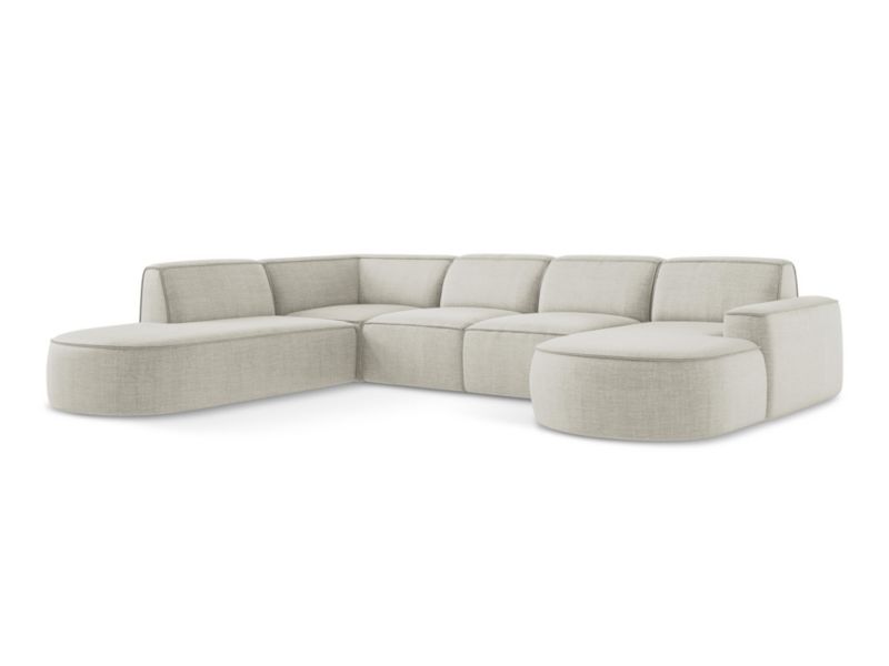 Sofa modułowa panoramiczna Makamii Omao z tkaniny strukturalnej 364x262 cm jasny beż 1 szt.