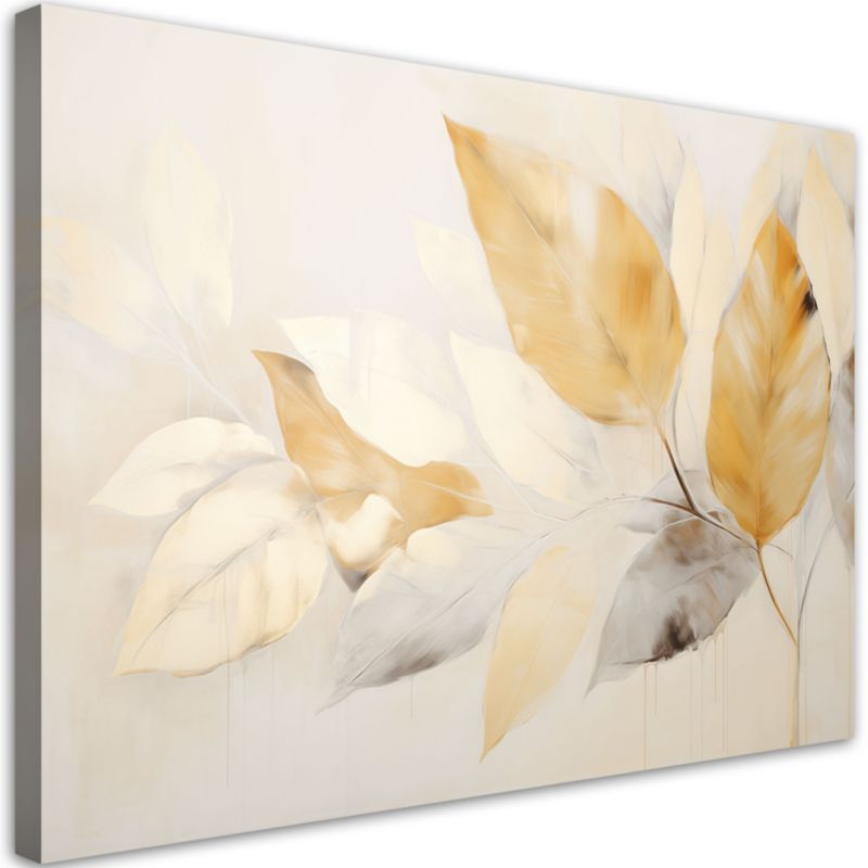 Obraz do salonu sypialni Feeby Gałązki w stylu boho beżowe zółte liście 100x70cm 1szt