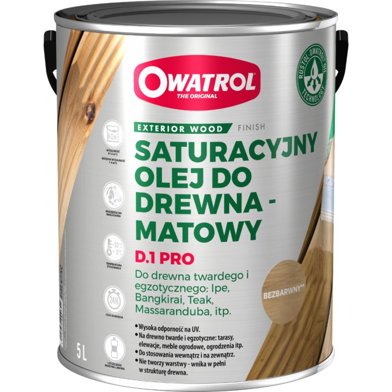 Olej do drewna Owatrol D1 PRO Olej Nasycający Drewno z Ochroną UV Bezbarwny 5L