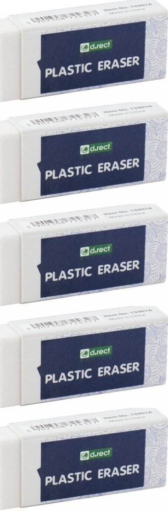 5x Gumka ołówkowa D.Rect Eraser, 56x23x12 mm, biały