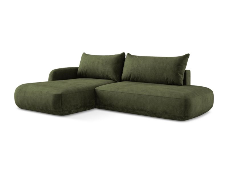 Narożnik lewostronny z funkcją spania Makamii Hale z tkaniny szenilowej 300x190 cm oliwkowy 1 szt.