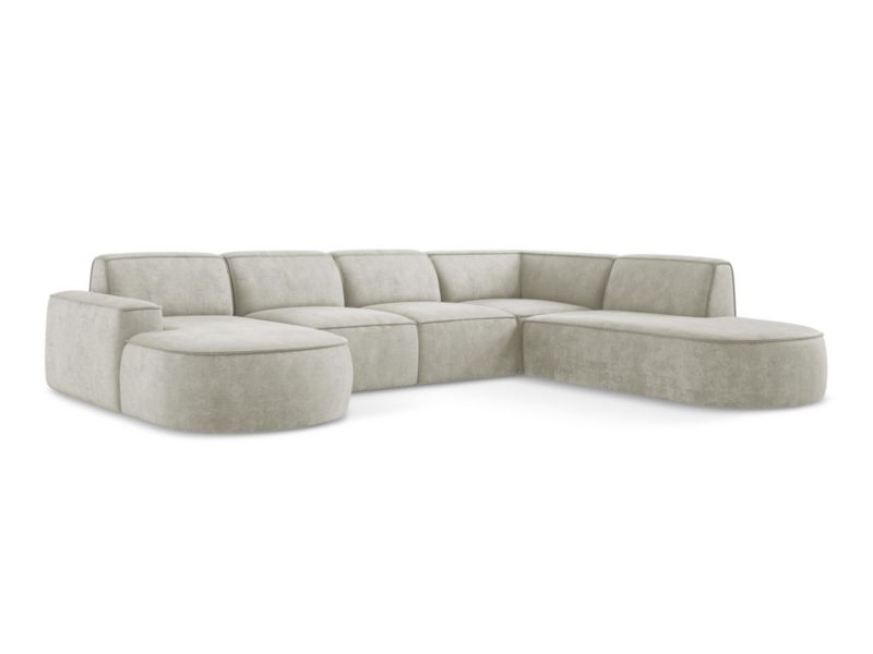 Sofa modułowa panoramiczna Makamii Omao z tkaniny szenilowej 364x262 cm perłowy 1 szt.