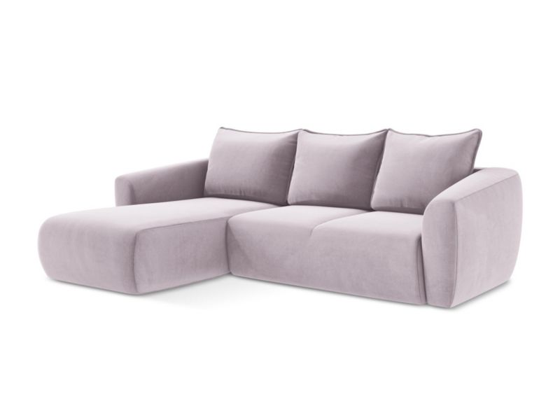 Narożnik lewostronny z funkcją spania Makamii Guava z tkaniny welwetowej 255x165 cm lawendowy 1 szt.