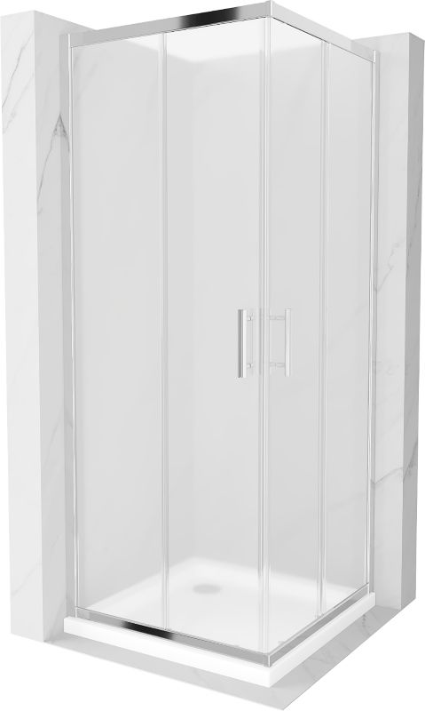 Kabina prysznicowa Mexen Rio kwadratowa 80 x 80 cm szron chrom + brodzik Flat biały