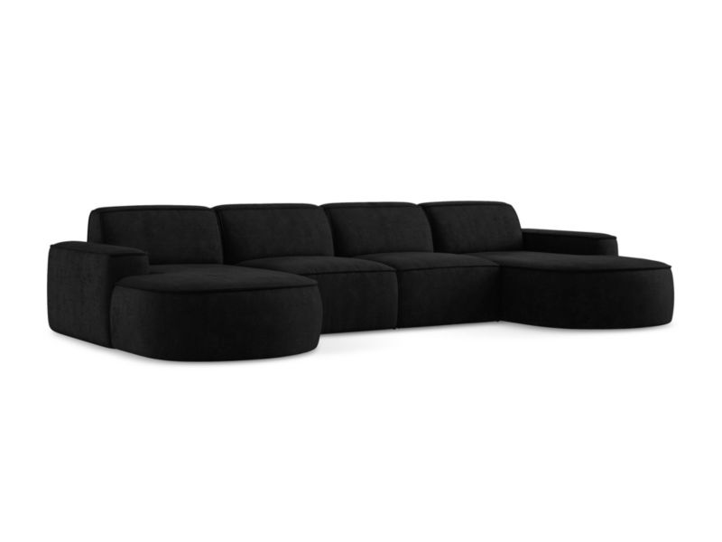 Sofa modułowa panoramiczna Makamii Omao z tkaniny szenilowej 364x166 cm czarny 1 szt.