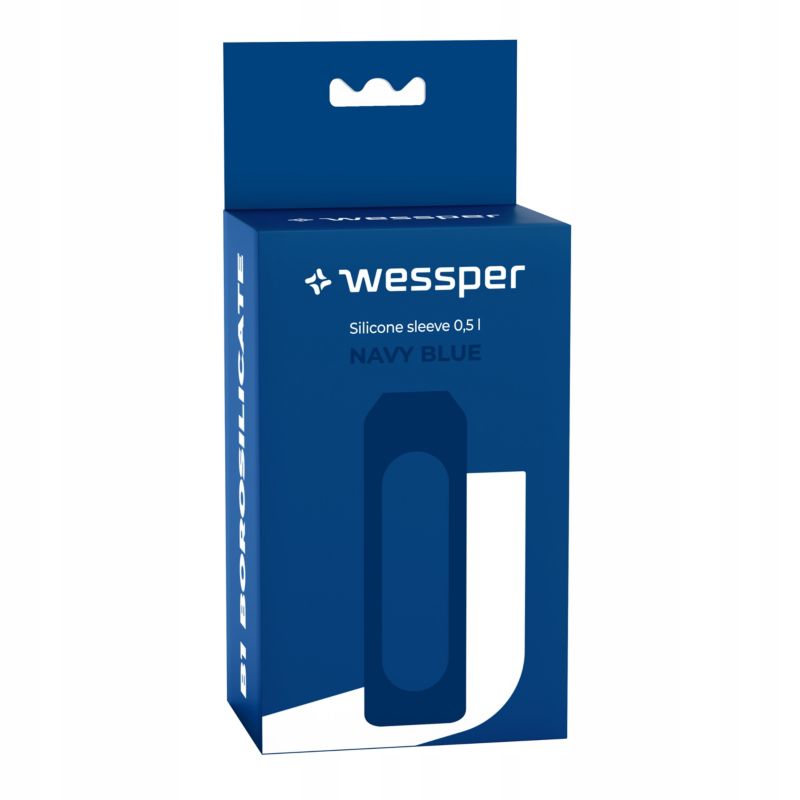 Etui silikonowe, Wessper, do butelki na wodę Wessper B1 BOROSILICATE 0,5L, ochronne, bez BPA, granatowy, 1szt