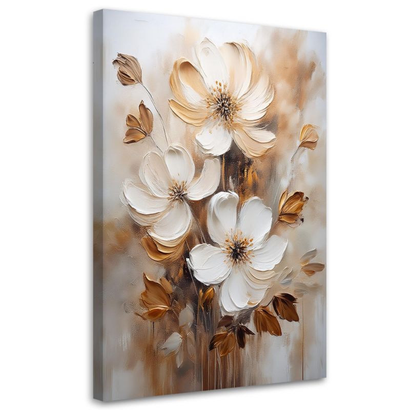 Obraz na płótnie Feeby Kwiaty w beżu Malowane 70x100cm 1szt