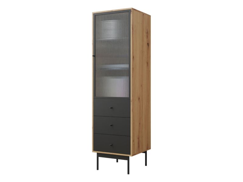 Witryna MIRJAN 24 Bartise 1D3SZ z oświetleniem LED dąb artisan / czarny 1 szt.
