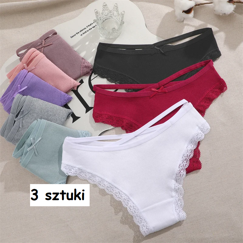 Zestaw 3 par majtek z ozdobnymi paskami na plecach 042