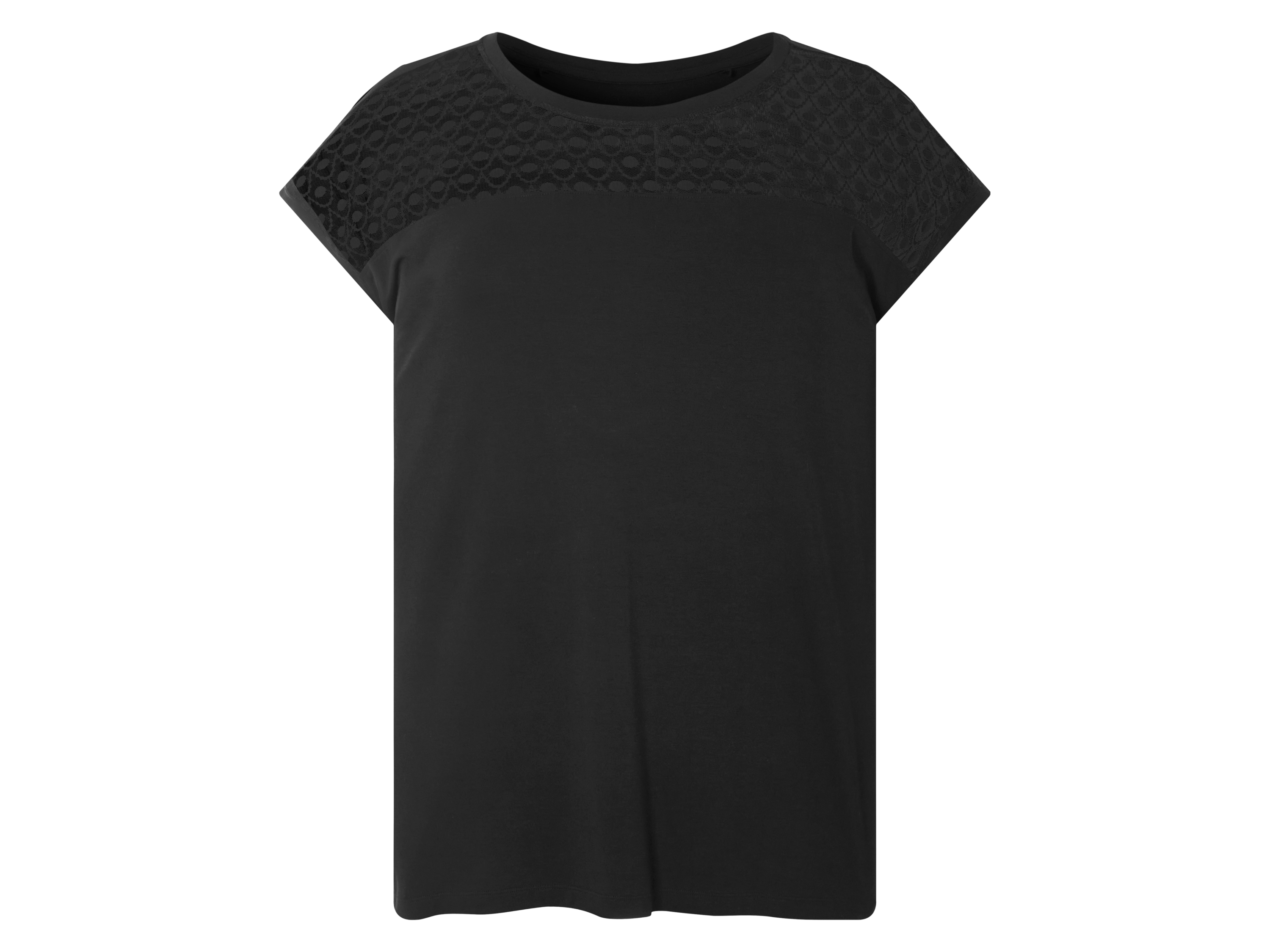 esmara T-shirt damski PLUS SIZE XXL, czarny, 3XL (56/58), wiskoza, luźny krój, okrągły dekolt, koronka