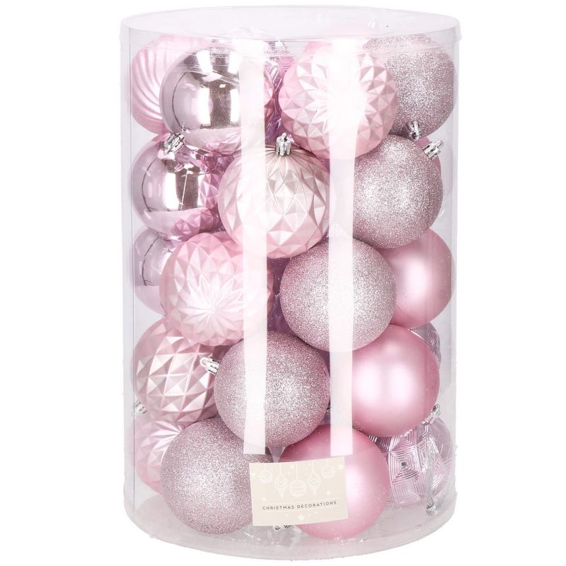 Bombki choinkowe Springos 30 szt. różowy 8cm zestaw choinkowy 1 kpl.