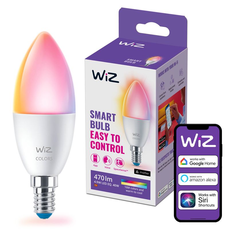 Żarówka LED WiZ E14 Świeczka C37 4.9W 470lm 2200-6500K RGB TW Inteligentna Smart WiFi Bluetooth Aplikacja 1 szt.