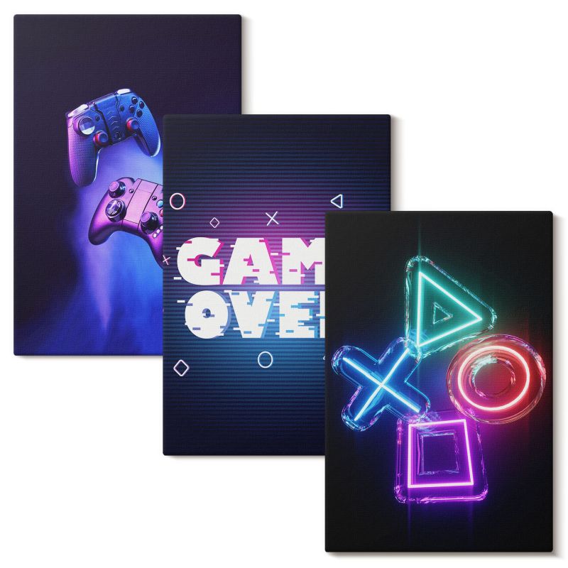 Zestaw Sztuki Na Płótnie Wallfluent 40x60 cm Pady do gry Game Over 3 szt.
