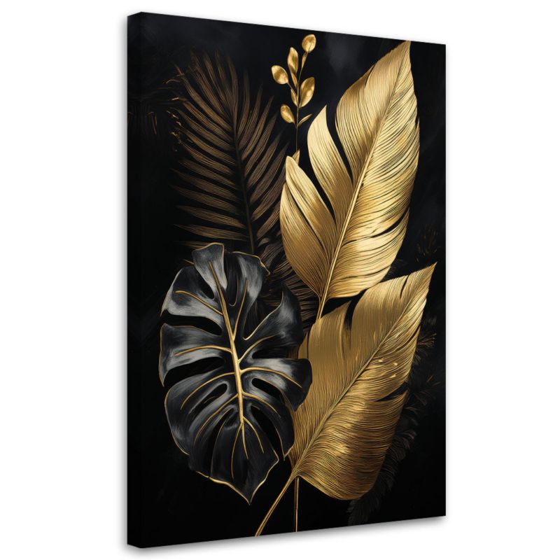Obraz na płótnie Feeby Liscie Monstery Palmy w złocie 80x120cm 1szt