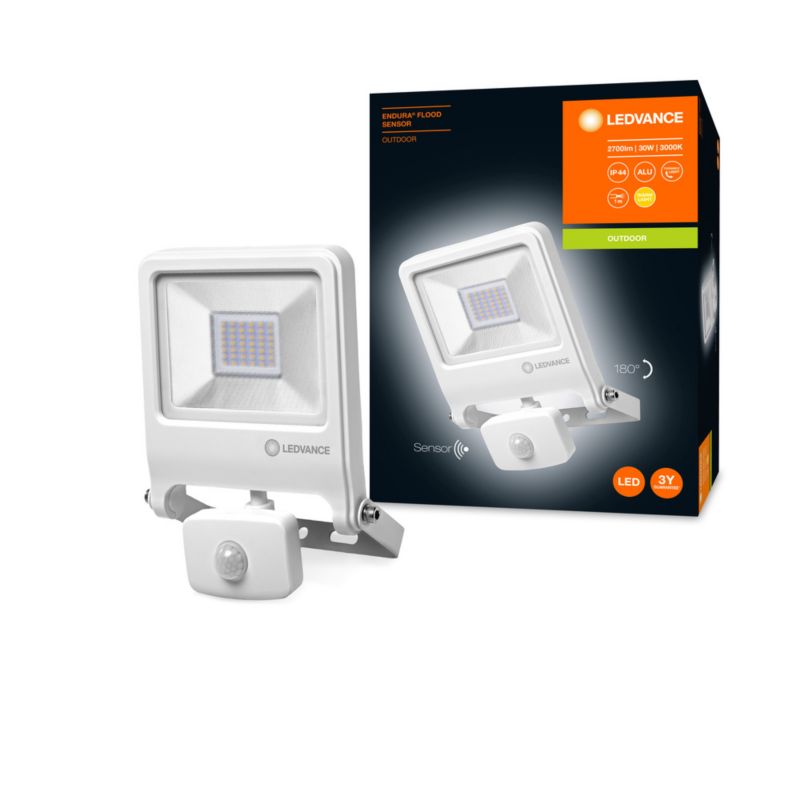 Naświetlacz LED Ledvance Reflektor Zewnętrzny Lampa 30W 2700lm 3000K IP44 Biały z Czujnikiem Ruchu i Zmierzchu 1 szt.