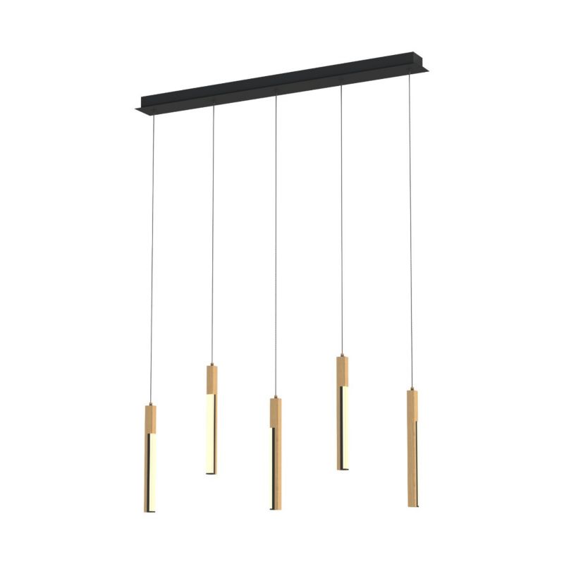 Lampa wisząca Zuma Line Eliot 0437 jasne drewno-czarny mat tuby wbudowany LED 25W 1 szt.