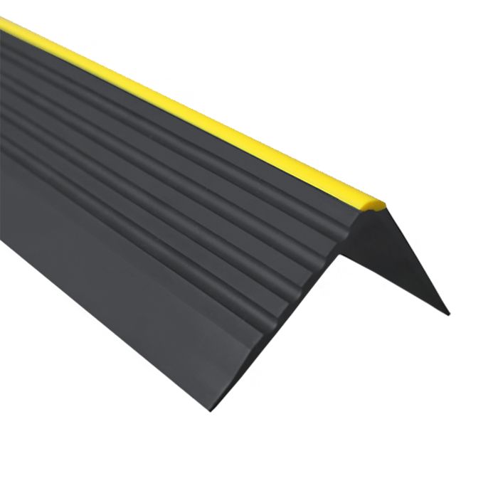 Profil schodowy 48x42mm, QUEST BHP, samoprzylepny ostrzegawczy antypoślizgowy nosek schodowy PCV, RD-ON, czarny, 1.65 m