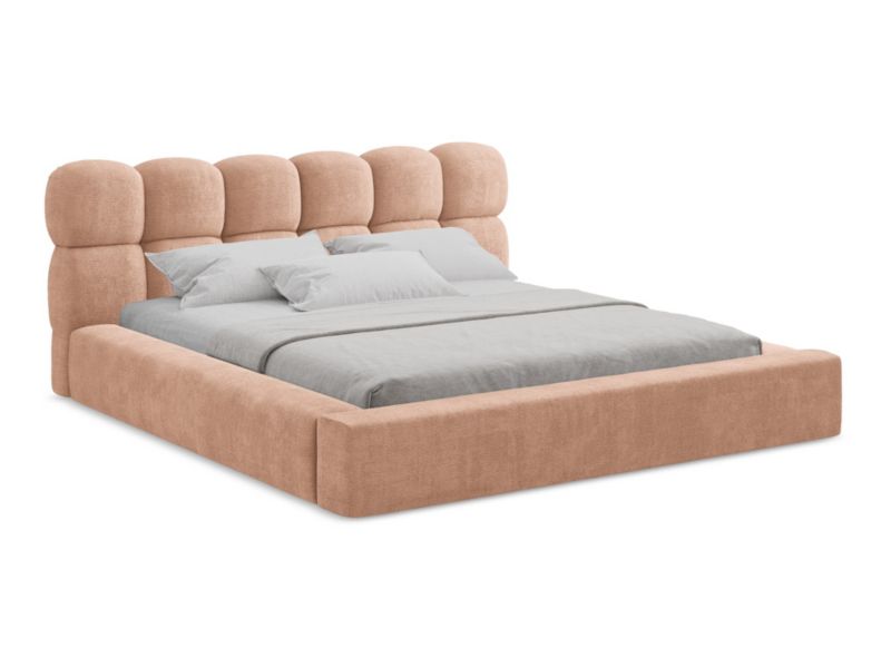 Tapicerowane łóżko z pojemnikiem Makamii Kahu Szynila 180x200 Brzoskwiniowy 1 szt.