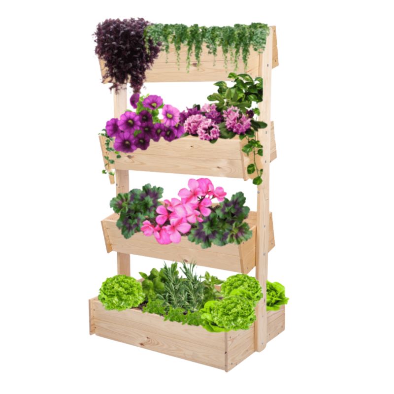 Drewniany kwietnik pionowy MODO24 146 cm 4 półki kolor naturalny zioła eco 1 szt.