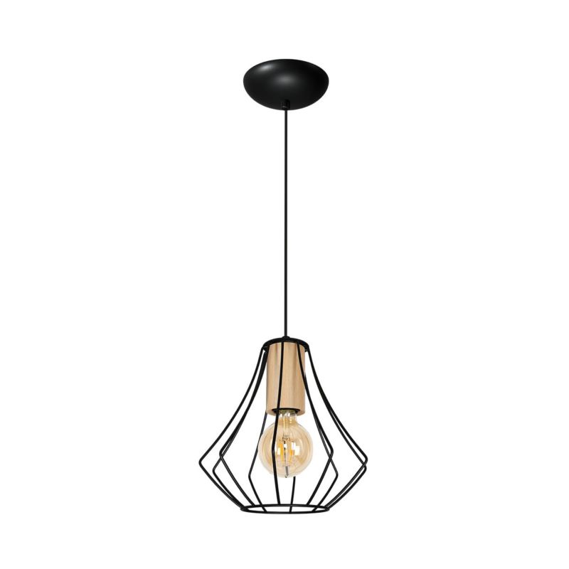 Lampa wisząca Milagro Will 1886 czarna-jasne drewno szerokość 24 cm 1xE27 x 60W 1 szt.