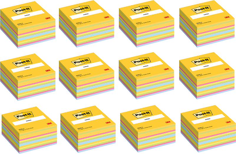 12x Karteczki samoprzylepne Post-it, 76x76mm, 450 karteczek, mix kolorów neonowo-pastelowych