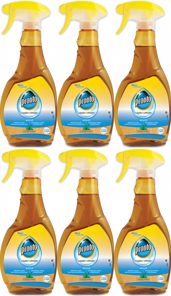 6x Płyn do czyszczenia powierzchni drewnianych Pronto Wood Aloe Vera, z rozpylaczem, 500ml